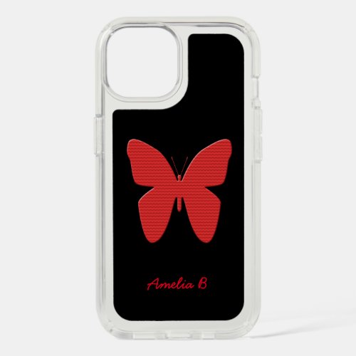 Red Butterfly Art Drawing  Custom Name iPhone 15 Case