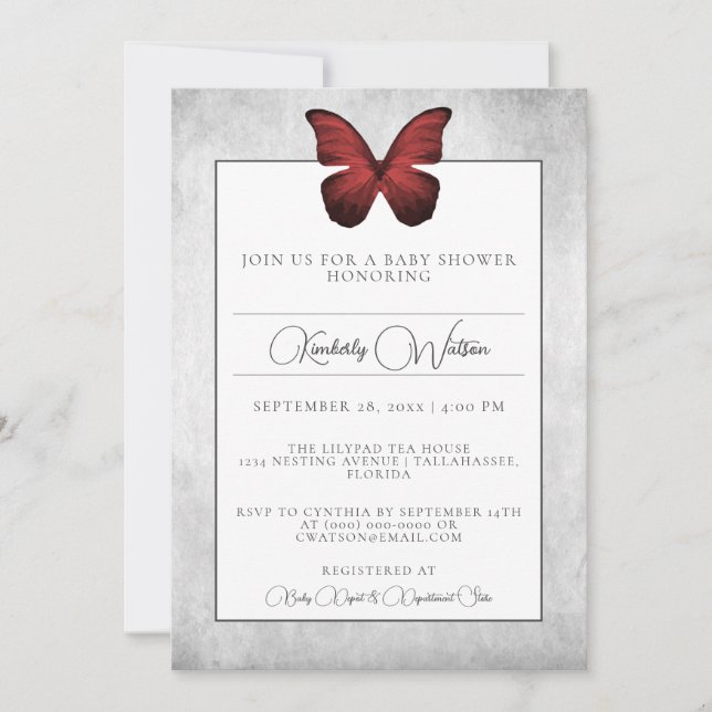 Red Butterfly Baby Shower Invitation (Front)