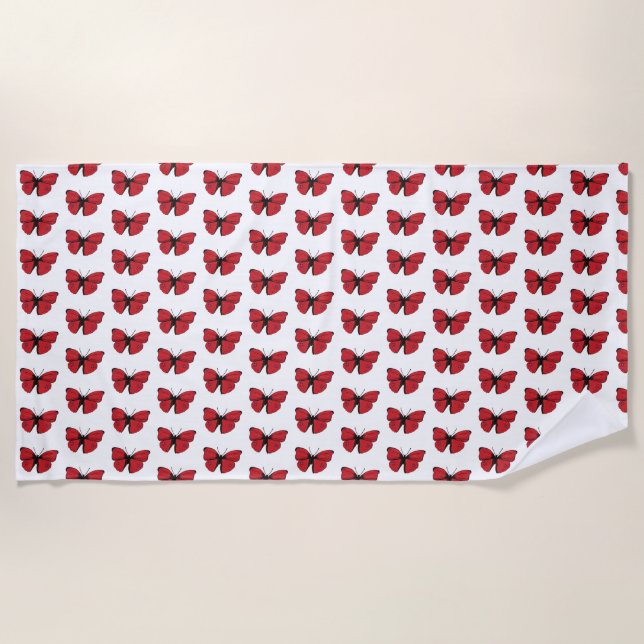 Red Butterfly Drawing Beach Towel (Front)