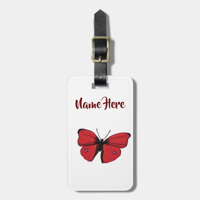 Red Butterfly Drawing Luggage Tag (Front Vertical)