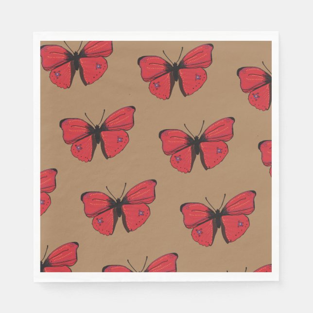Red Butterfly Drawing Napkins (Front)