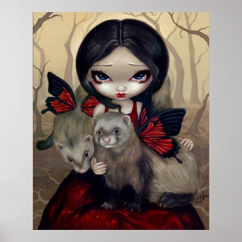 Red Butterfly Ferrets gothic fairy Art Print
