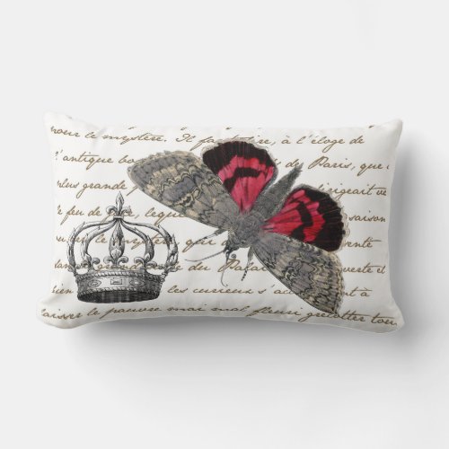 Red Butterfly French Crown Pillow