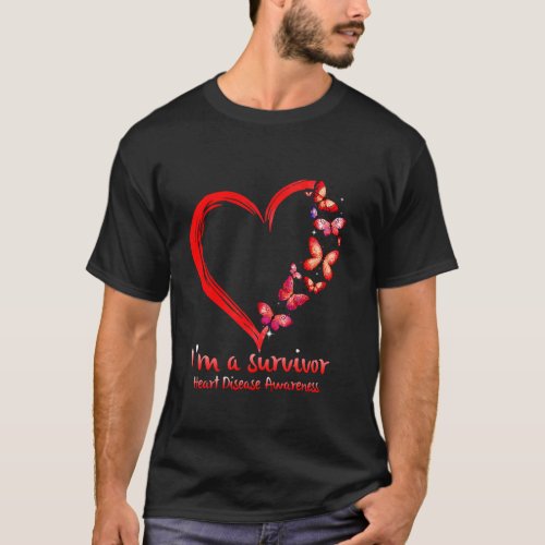 Red Butterfly Heart I M A Survivor Heart Disease A T_Shirt