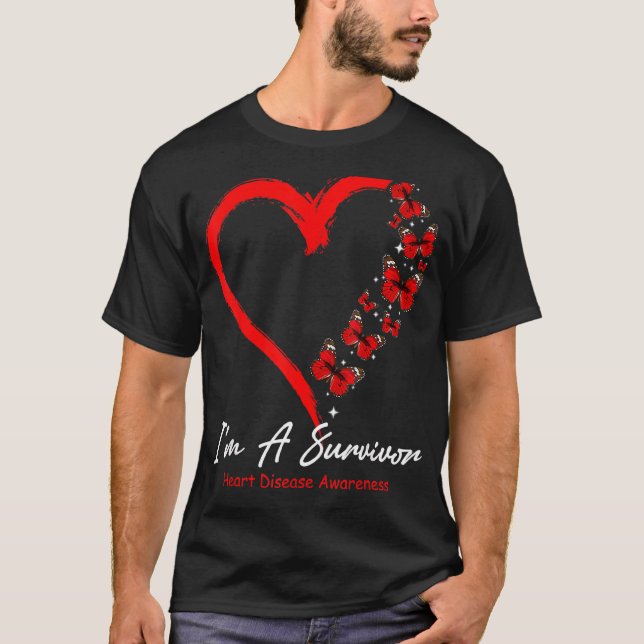 Red Butterfly Heart I'm A Survivor Heart Disease A T-Shirt (Front)