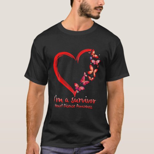 Red Butterfly Heart Im A Survivor Heart Disease A T_Shirt