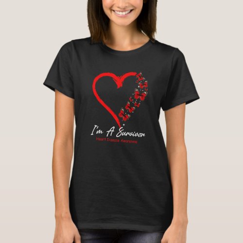 Red Butterfly Heart Im A Survivor Heart Disease A T_Shirt