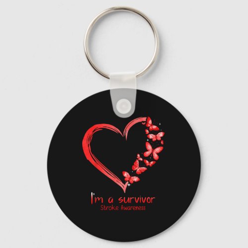 Red Butterfly Heart Im A Survivor Stroke Awarenes Keychain