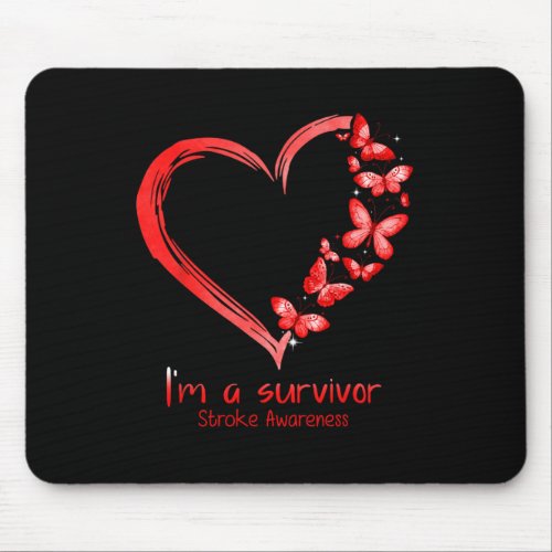 Red Butterfly Heart Im A Survivor Stroke Awarenes Mouse Pad