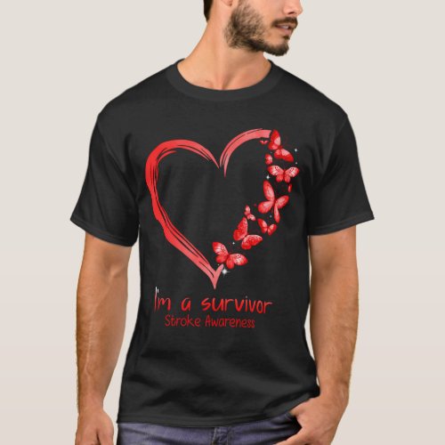 Red Butterfly Heart IM A Survivor Stroke Awarenes T_Shirt