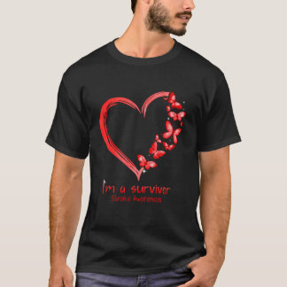 Red Butterfly Heart I'M A Survivor Stroke Awarenes T-Shirt