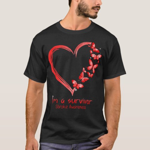 Red Butterfly Heart Im A Survivor Stroke Awarenes T_Shirt