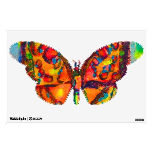 RED BUTTERFLY IN BLUE GREEN GOLD SPARKLES WALL DECAL