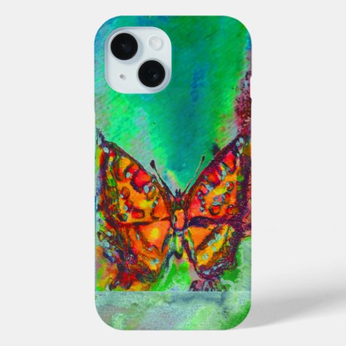 RED BUTTERFLY IN GREEN iPhone 15 CASE