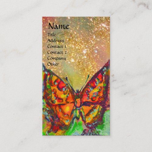 RED BUTTERFLY IN YELLOW GOLD SPARKLES Monogram Business Card