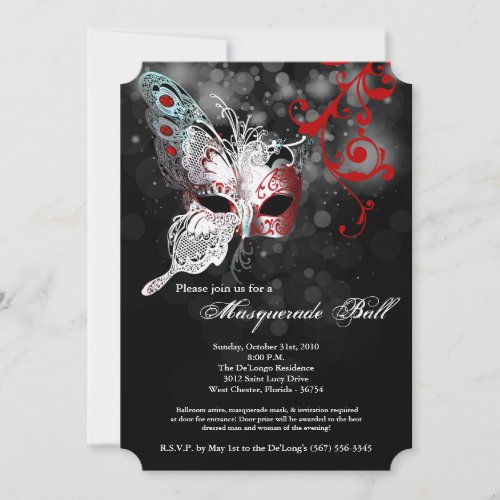 Red Butterfly Masquerade Mask Costume Halloween Invitation