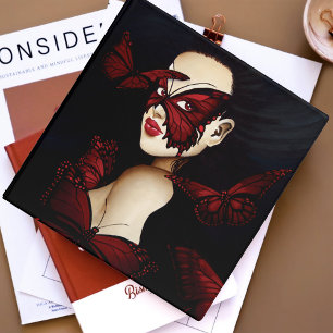Red Butterfly Masquerade Woman Gothic Fantasy 3 Ring Binder