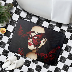Red Butterfly Masquerade Woman Gothic Fantasy Bath Mat