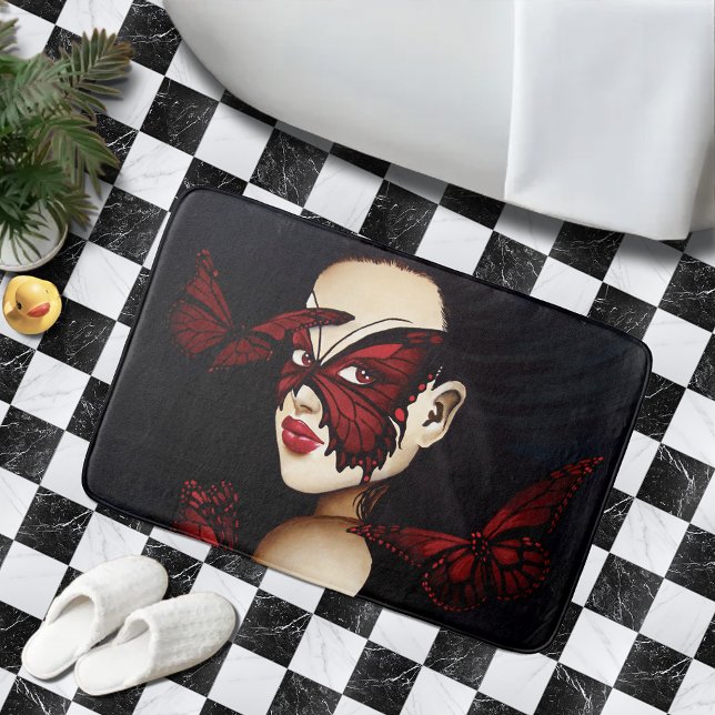 Red Butterfly Masquerade Woman Gothic Fantasy Bath Mat (Creator Uploaded)
