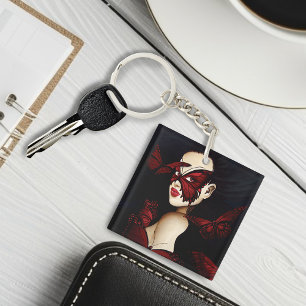 Red Butterfly Masquerade Woman Gothic Fantasy Keychain