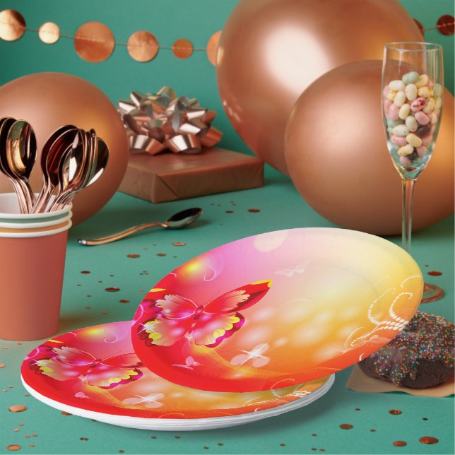 Red Butterfly Paper Plates (Multi)