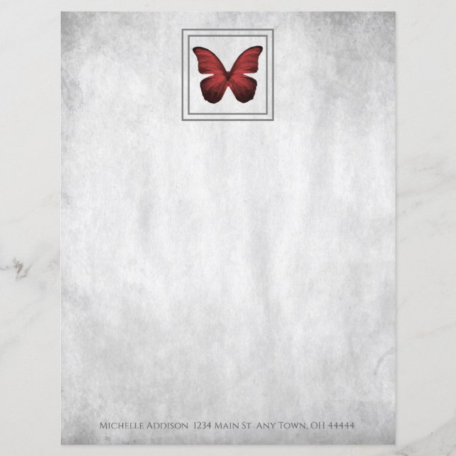 Red Butterfly Personalized Paper Sheet (Front)