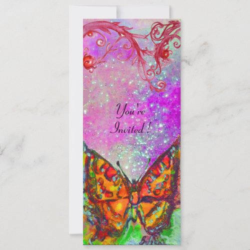 RED BUTTERFLY PINK PURPLE GOLD Floral Sweet 16 Invitation