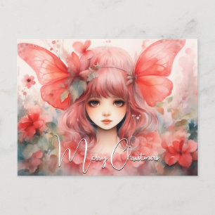 Red Butterfly Pixie Holiday Postcard