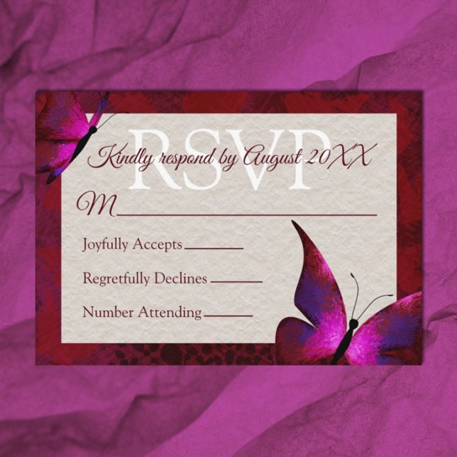 Red Butterfly Quinceañera RSVP Card (Red and pink quinceanera rsvp card for elegant red quinceanera invitations )