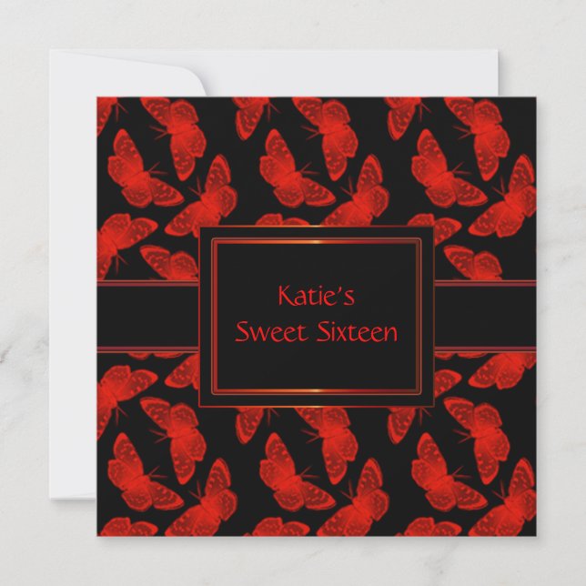Red Butterfly Red Black Sweet Sixteen Invitation (Front)