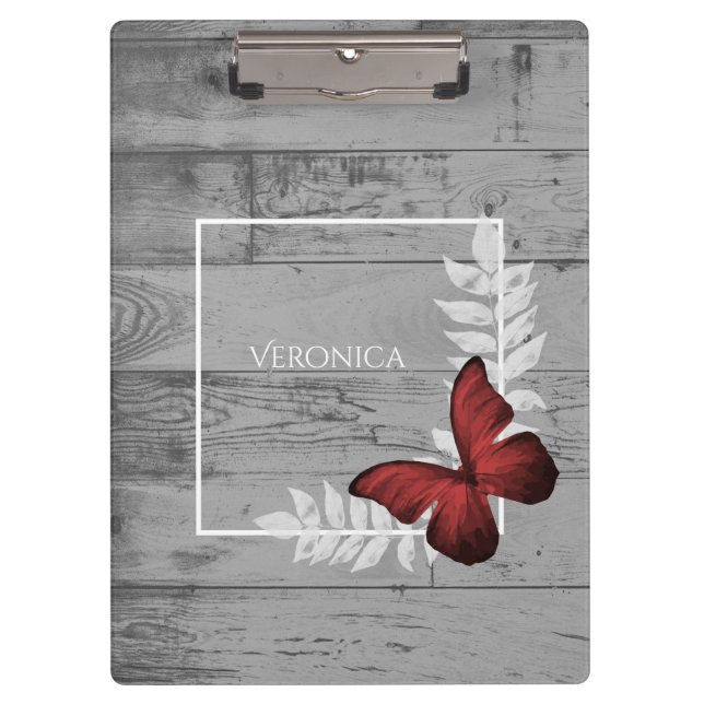 Red Butterfly Rustic Clipboard (Front)