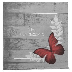 Red Butterfly Rustic Cloth Napkin