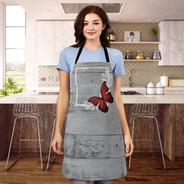 Red Butterfly Rustic Personalized Apron (Red Butterfly Rustic Personalized Apron)