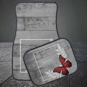 Red Butterfly Rustic Personalized Car Floor Mat