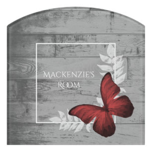 Red Butterfly Rustic Personalized Door Sign