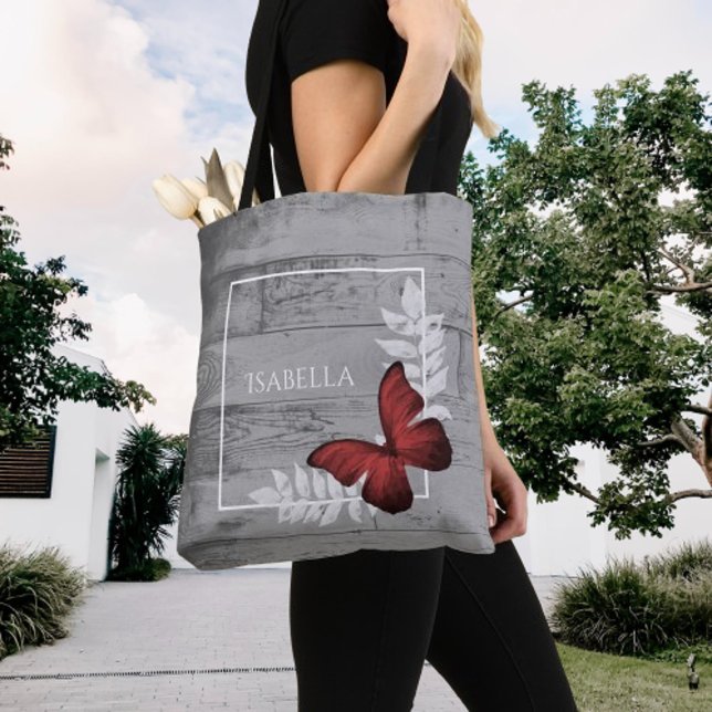 Red Butterfly Rustic Personalized Tote Bag (Red Butterfly Rustic Personalized Tote Bag)
