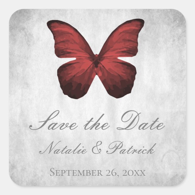 Red Butterfly Save the Date Stickers (Front)