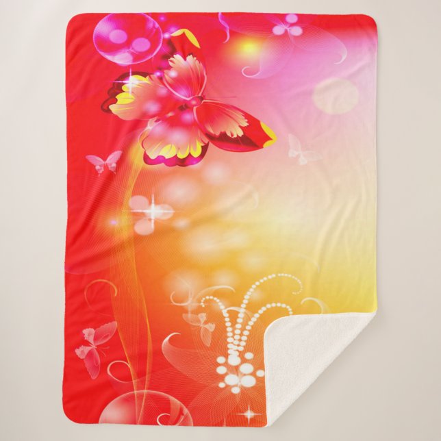 Red Butterfly Sherpa Blanket (Front)
