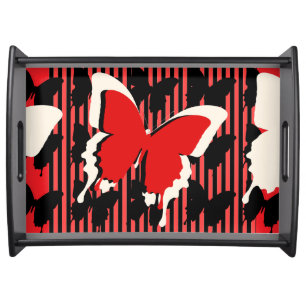 Red Butterfly Stripe Serving Tray