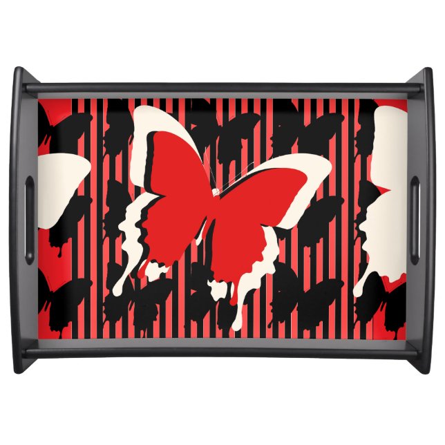 Red Butterfly Stripe  Serving Tray (Front)