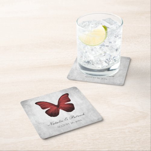 Red Butterfly Wedding Paper Coasters