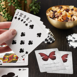 Red Butterfly Wedding Playing Cards