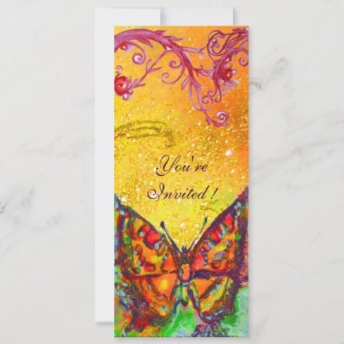 RED BUTTERFLY YELLOW GOLD SPARKLES Sweet 16 Party Invitation