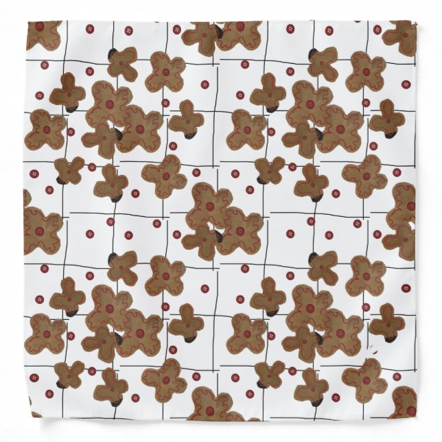 Red Buttons Brown Paper Flowers Bandana (Front)