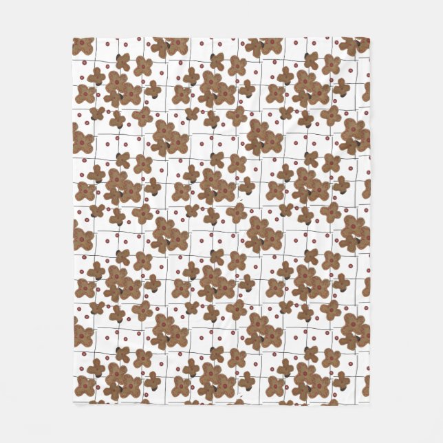 Red buttons Brown Paper Flowers Fleece Blanket (Front)