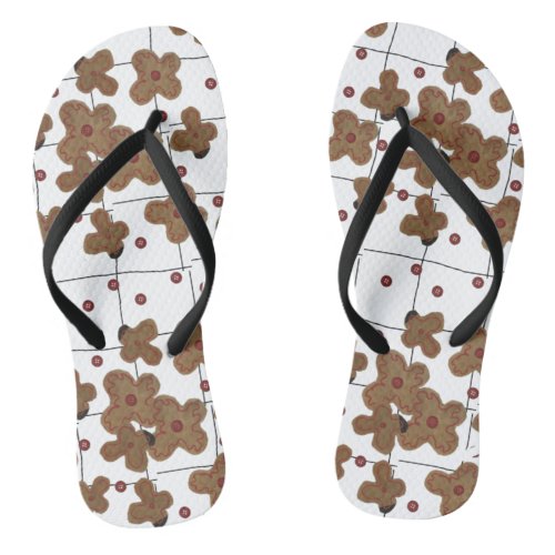 Red Buttons Brown Paper Flowers Pair of Flip Flops