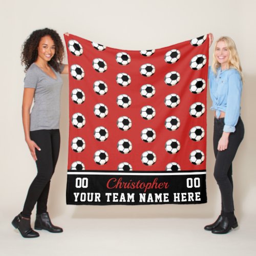 Red  BW Soccer Name  Number  Team Fleece Blanket