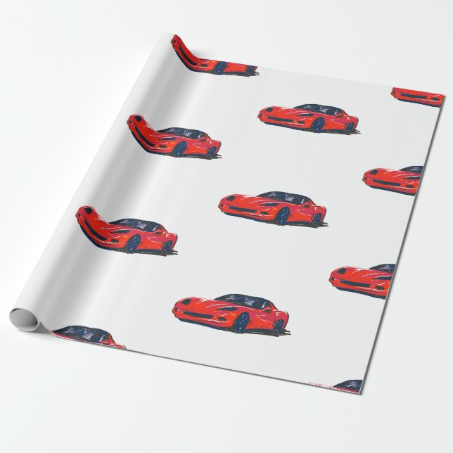Red C6 Corvette Wrapping Paper  (Unrolled)