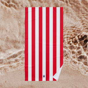 Red Cabana Stripe & Personalized Navy Monogram Beach Towel