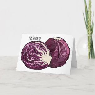 Red cabbage cartoon illustration card